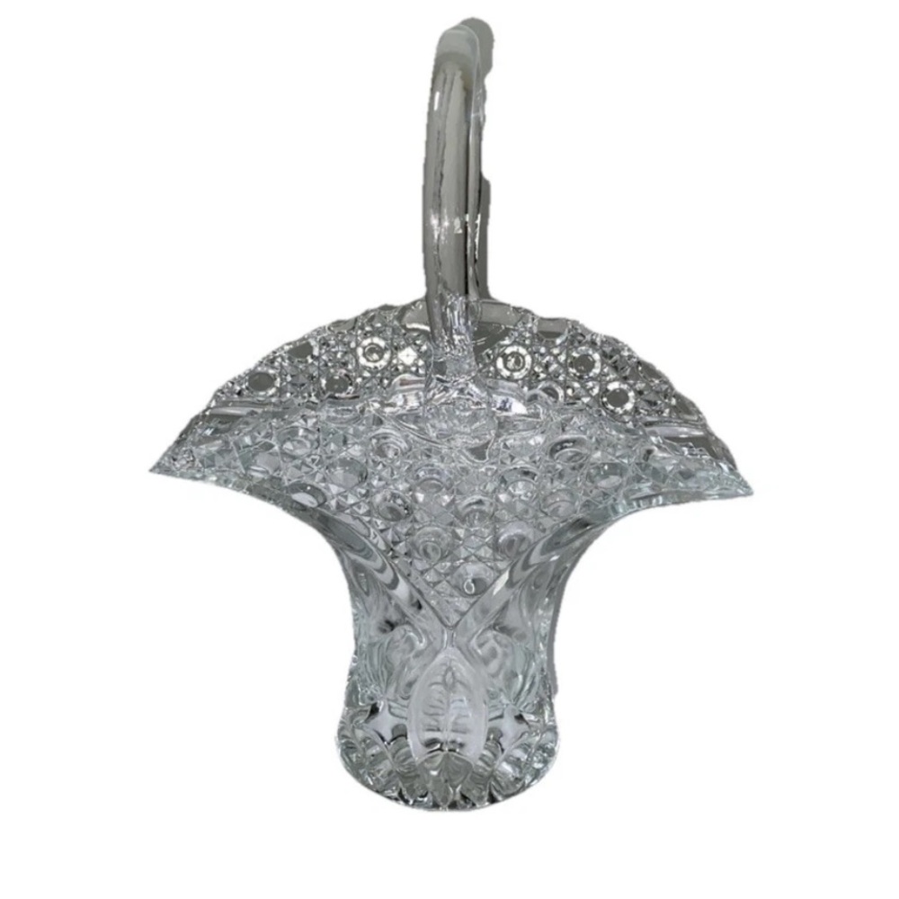 $25 sale Vintage LE SMITH GLASS Crystal Innovation Clear Star Button Vase Basket